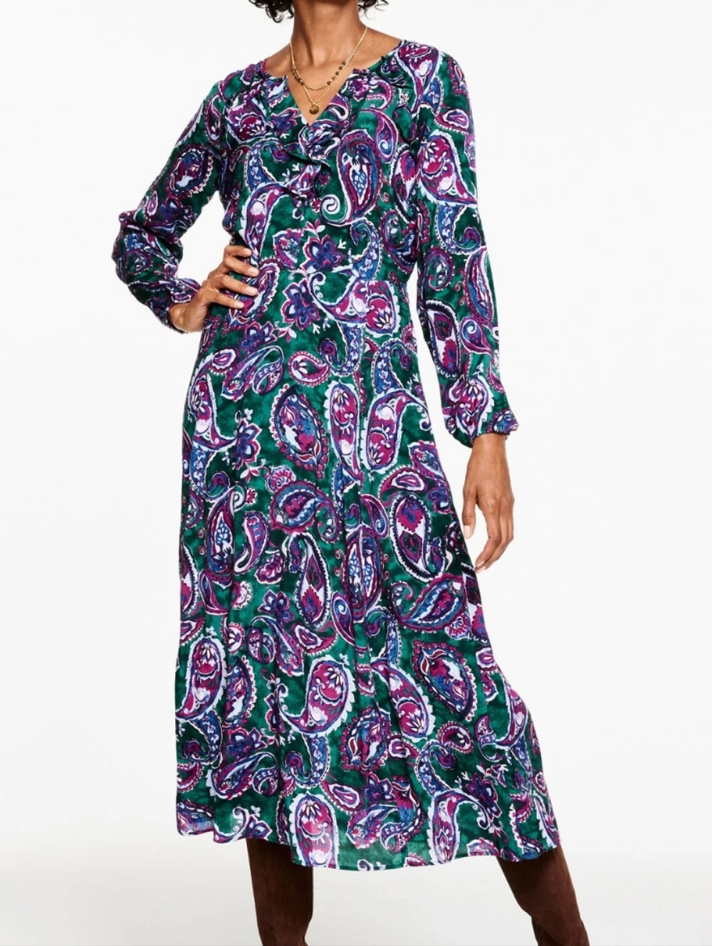 Talbots Fit & Flare Ruffle Dress - Piccadilly Paisley 16W